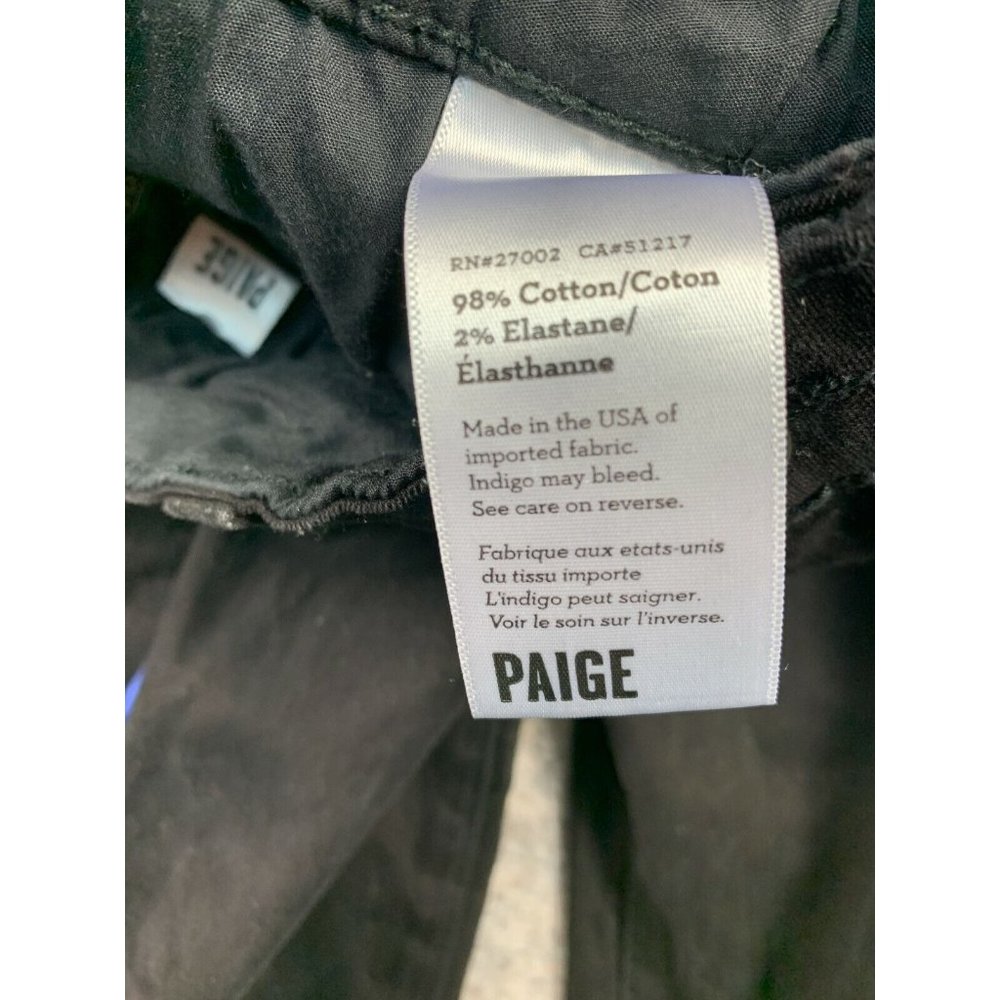 Womens 28 Paige Black Skinny Jeans Pants with Blue Piping Zip Button Pockets - Picture 7 of 12